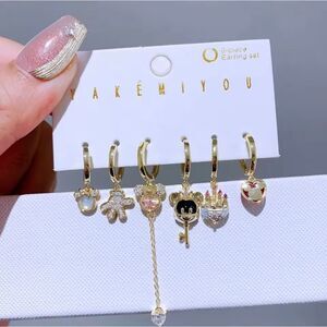 14K Gold Plated Disney Mickey & Minnie Theme Earrings Hoop Dangle Mismatched